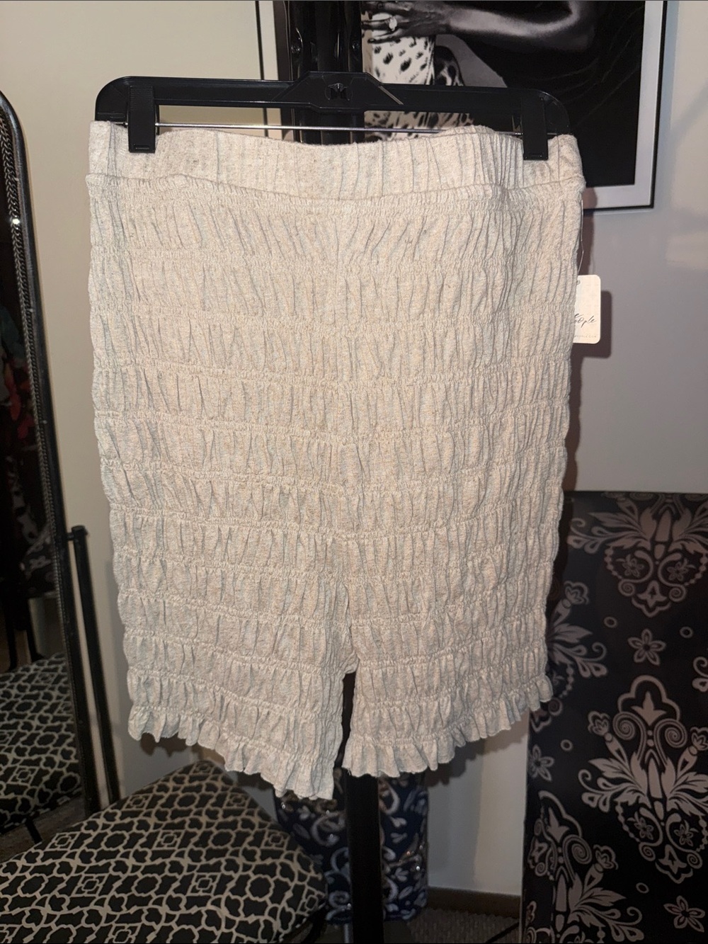 Free People Cream Smocked High-Waist Shorts